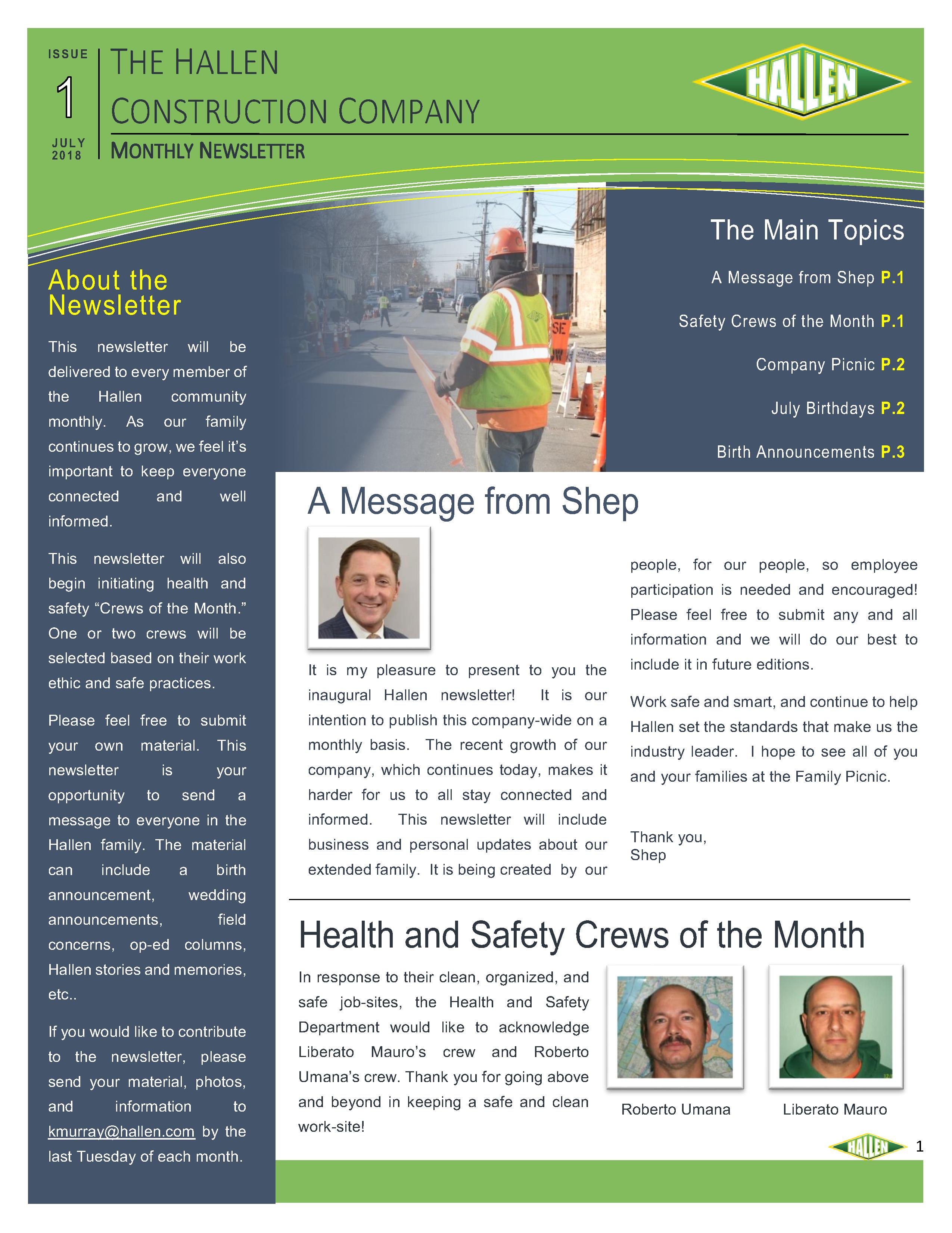 July 2018 Company Newsletter page 1
