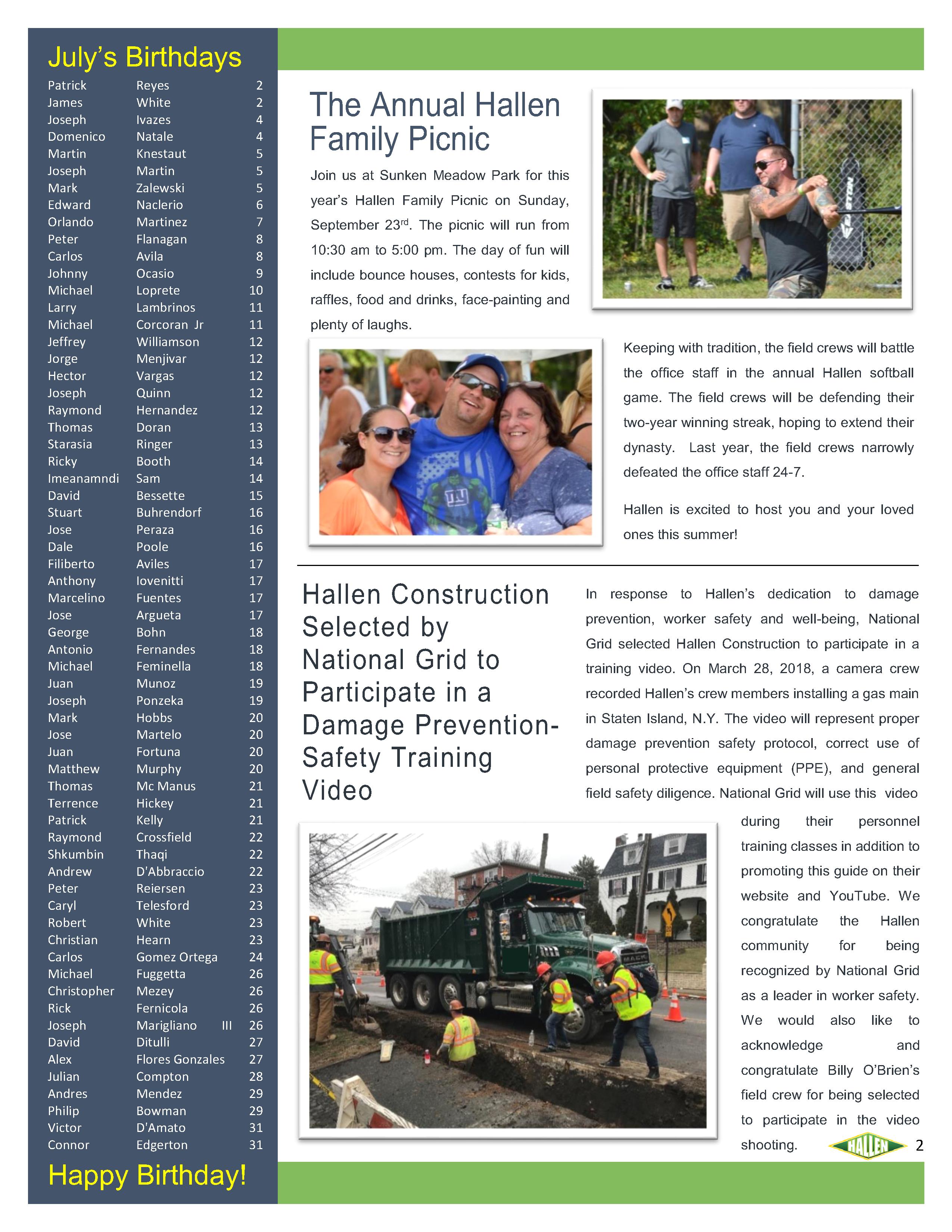 July 2018 Company Newsletter page 2