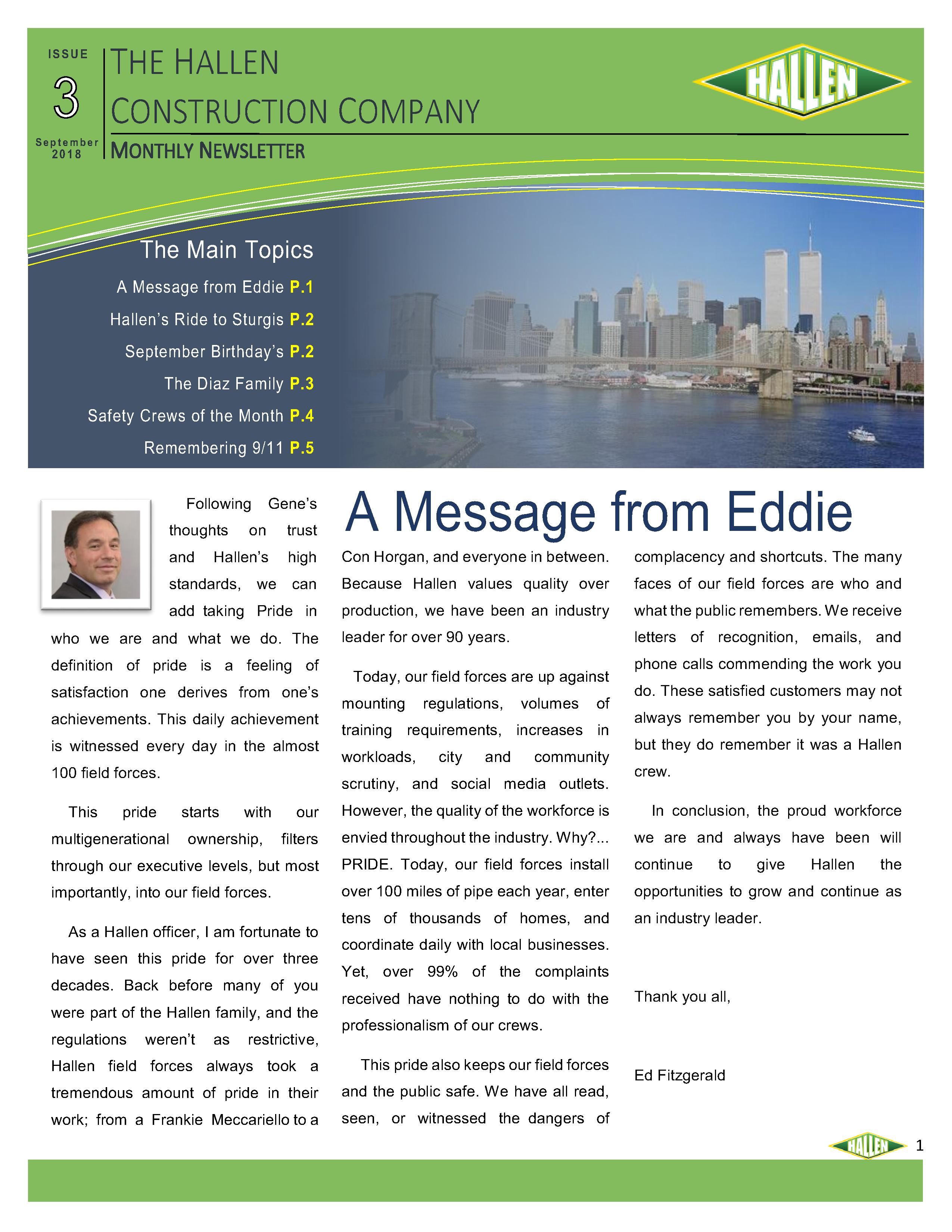 September 2018 Company Newsletter page 1