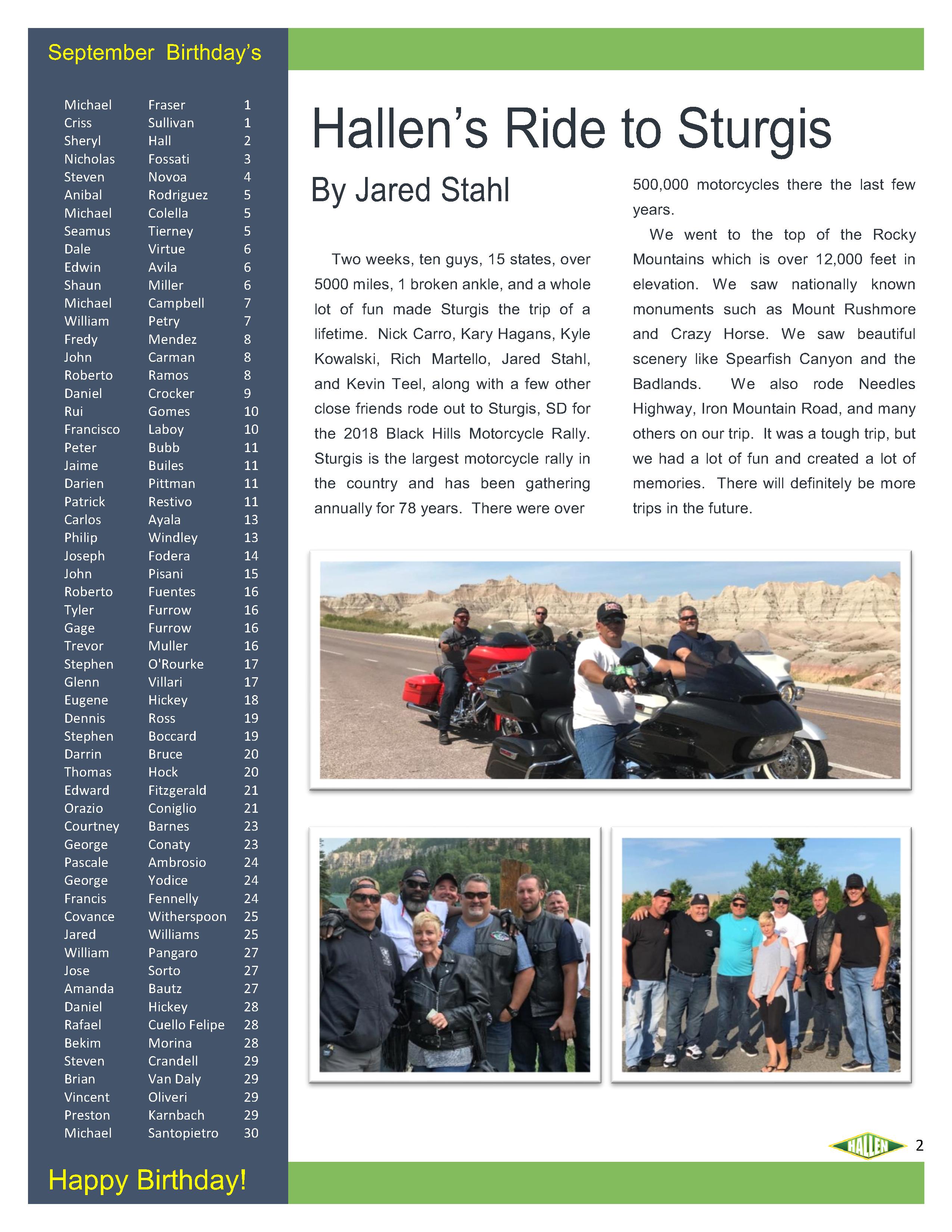 September 2018 Company Newsletter page 2