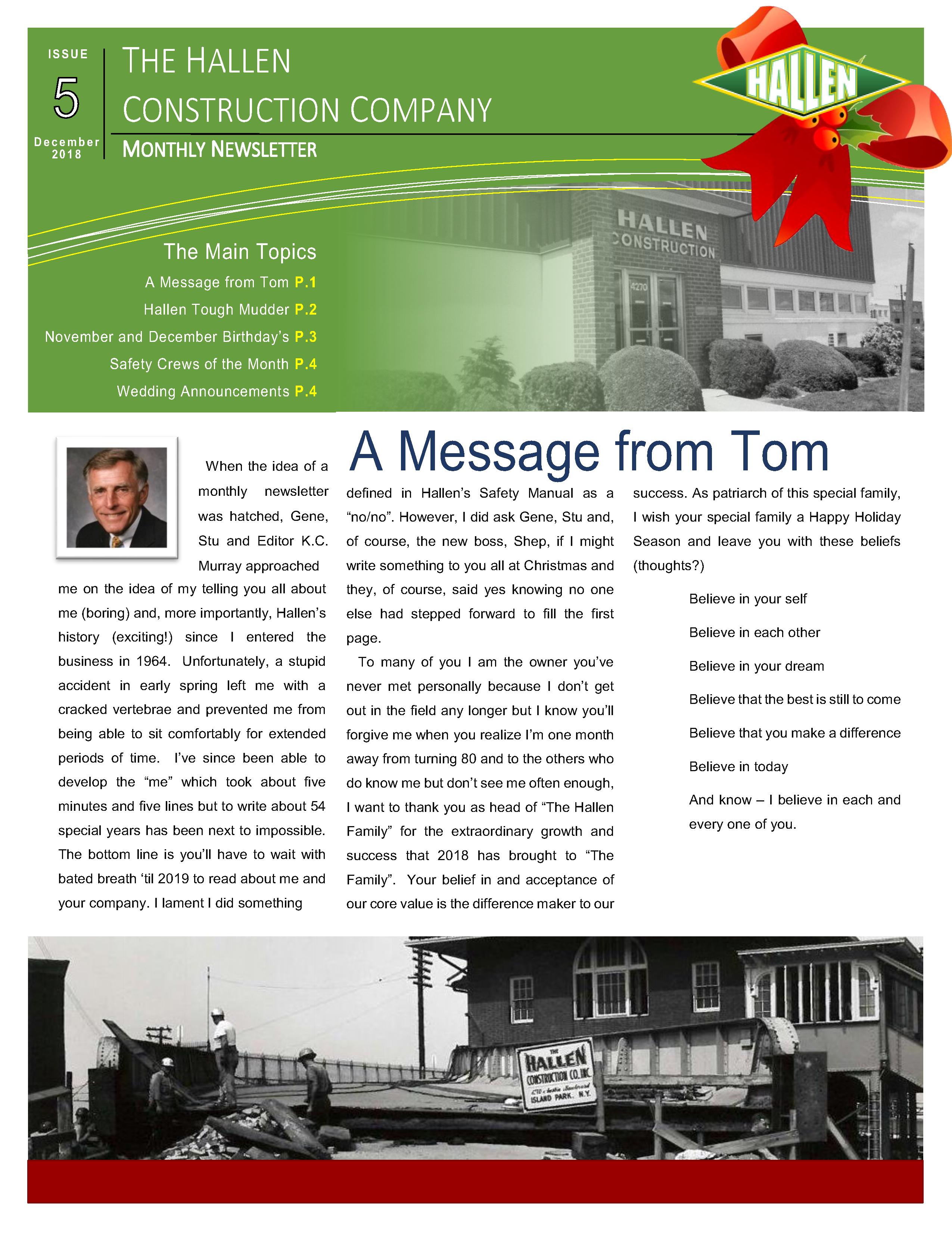 December 2018 Company Newsletter page 1